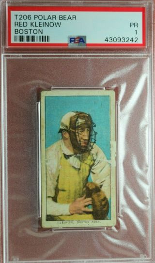 1909 T206 Red Kleinow (boston) Polar Bear Back Baseball Card Psa 1 Poor