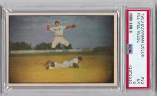 Rm: 1953 Bowman Color Baseball Card 33 Pee Wee Reese Hof Brooklyn Dodgers Psa 5