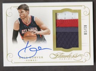2014 - 15 Panini Flawless Gold Kyle Korver 3 - Color Patch Auto 1/10 Hawks