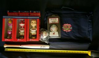 2001 Cleveland Indians Bobble Heads X3 Souvenir Ball Bat & 100 Years Bag
