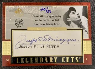 2003 Sp Legendary Cuts Cut Auto Joe Dimaggio /50 Jd Red