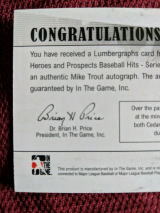2011 ITG Heroes and Prospects Signed Mike Trout autographed rookie card RC L - MT 5