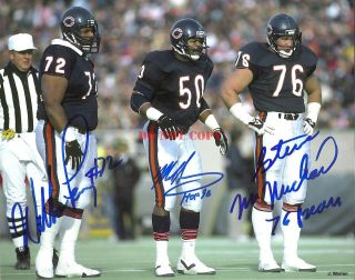 1985 Chicago Bears Mike Singletary William Perry Mcmichael Autographed Signed 8x