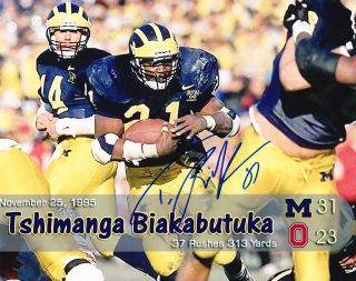 Tim Biakabutuka Rp Signed 8x10 Photo 1995 Michigan Vs Osu Scoreboard