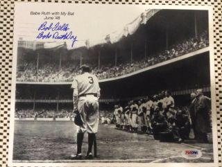 Bob Feller Signed 8x10 B/w Photo Babe Ruth Last Appearance As Yankee Psa/dna