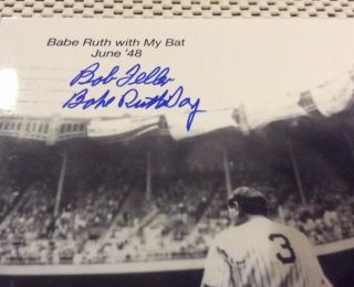 Bob Feller Signed 8x10 B/W Photo Babe Ruth Last Appearance as Yankee PSA/DNA 2