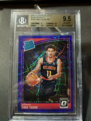 2018 - 19 Donruss Optic Blue Velocity 198 Trae Young Young Hawks Rc Rookie Gem