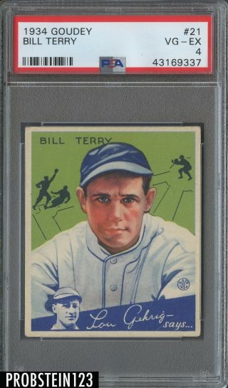 1934 Goudey 21 Bill Terry Hof York Giants Psa 4 Vg - Ex
