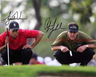 Phil Mickelson And Tiger Woods Signed Autograph 8x10 Rp Photo Golf Legends
