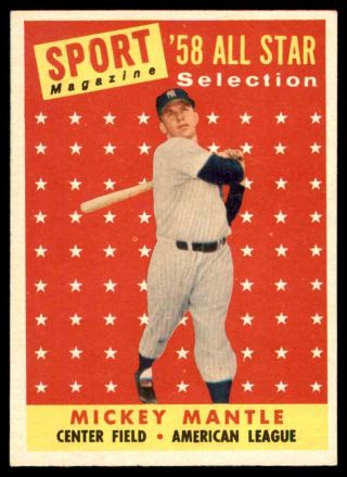 1958 Topps 487 Mickey Mantle Yankees All Star Nm To Nm,