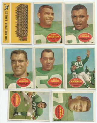 1960 Topps Football 8 Different Philadelphia Eagles.  G - Vg.  See Scans