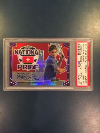 2016 Leaf Metal Tennis National Pride Autograph Purple X/7 Roger Federer Psa 10