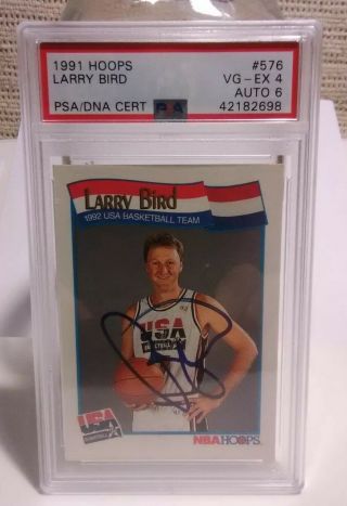 1991 Nba Hoops Larry Bird Autographed Basketball Card Psa / Dna Certified 1 Of 1