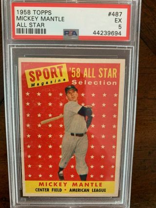 1958 Topps Mickey Mantle All Star Baseball Card 487 Psa 5