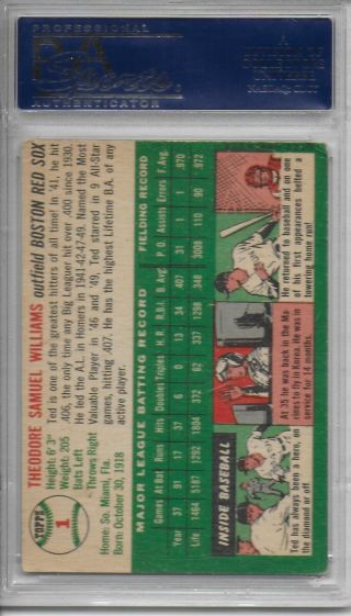 1954 TOPPS 1 TED WILLIAMS PSA 3.  5 VG, 2