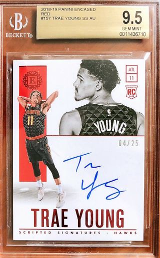 2018 - 19 Encased Trae Young Rc Rookie Scripted Auto /25 Bgs9.  5 Auto10