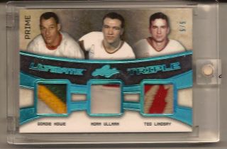 Howe,  Ullman,  Lindsay 16 - 17 Leaf Ultimate Hockey Game Triple Prime Relic /5