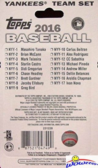 2016 Topps York Yankees EXCLUSIVE Special Limited Edition 17 Card Team Set 2