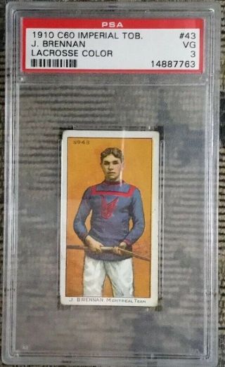 Lacrosse 1910 Psa 3 Very Good Imperial Tobacco Card 43 J Brennan Montreal Color