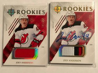 18 19 Ud Ultimate Rookie Patch Auto Joey Anderson 74/99,  Jersey 107/399