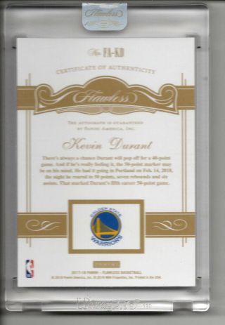 KEVIN DURANT AUTO /25 2017 - 18 PANINI FLAWLESS AUTOGRAPH ENCASED SP WARRIORS NETS 2
