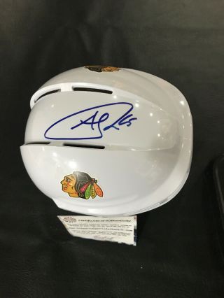 Autographed Andrew Shaw 65 Chicago Blackhawks Authentic Mini Helmet - Swartz