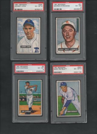 Johnny Lipon 285 1951 Bowman Baseball Card - Graded Psa 6 Ex/mt