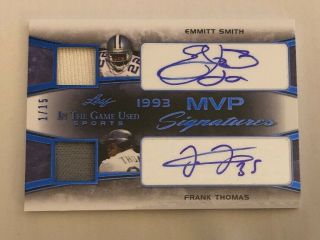 2019 Leaf In The Game Emmitt Smith Frank Thomas Dual Auto Jersey D 1/15