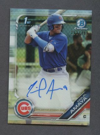 2019 Bowman Chrome Refractor Miguel Amaya Chicago Cubs Rc Rookie Auto /499
