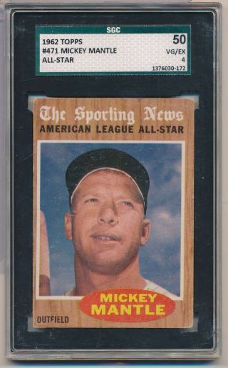 1962 Topps Mickey Mantle 471 All Star Sgc 50 Vg/ex C2536
