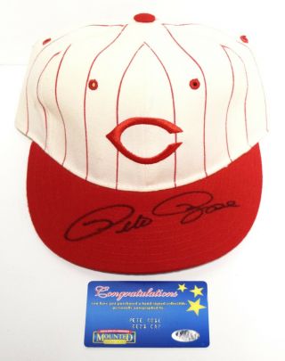 Pete Rose Signed Cincinnati Reds Pinstripe Hat Cap Mounted Memories Ag3