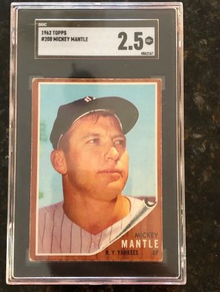 1962 Topps Mickey Mantle 200 Sgc 2.  5 Gd,