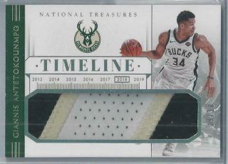 2018 - 19 National Treasures Timeline Giannis Antetokounmpo 3 Color Patch 09/10