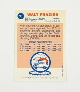 1996 Topps Stars Reprint Walt Frazier On Card Autograph Auto Certified 2