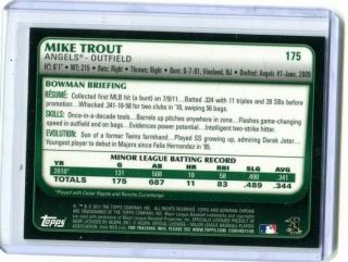 2011 Bowman Chrome Mike Trout RC Rookie 175 (Centered) Angels 2