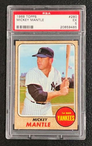 York Yankees Mickey Mantle 1968 Topps 280 Psa Ex 5 Well Centered