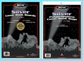 25 Bcw Silver Comic Book Bags & Backing Boards Clear Plastic Archival Acid