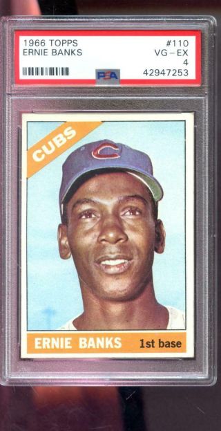 1966 Topps 110 Ernie Banks Chicago Cubs Ex Psa 4 Graded Baseball Card Mlb