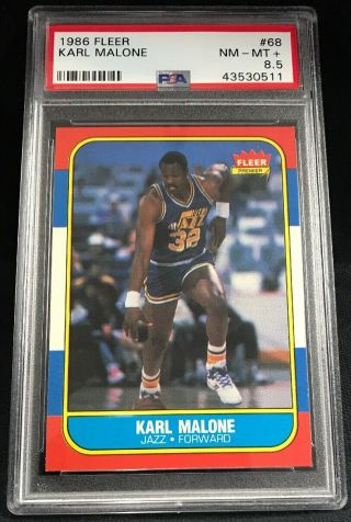 1986 Fleer Basketball 68 Karl Malone Utah Jazz Rc Rookie Hof Psa 8.  5 Nm - Mt,
