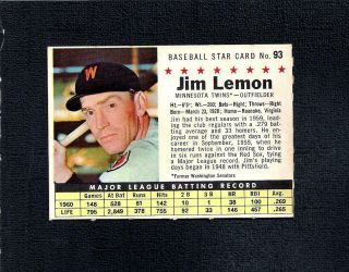 1961 Post Set Break 93 Jim Lemon - - Company - - Perforated - - Twins - - Nr/mt