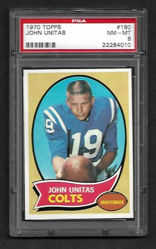 1970 Topps Football John Unitas 180 Baltimore Colts Psa 8 Nm - Mt (hof)