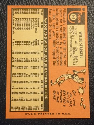 1969 Topps Willie Stargell 545 Pittsburgh Pirates 3