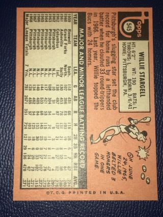 1969 Topps Willie Stargell 545 Pittsburgh Pirates 4