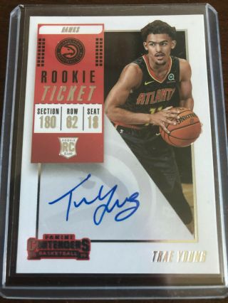 2018 - 19 Panini Contenders Trae Young Rookie Ticket Auto Ball At Waist 142 Hawks
