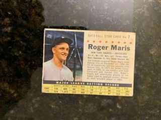 1961 Post Cereal 7 Roger Maris. .  Only $2.  22 Night