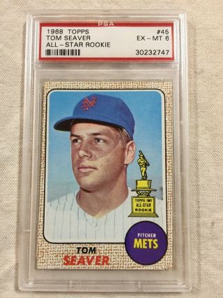 1968 Topps 45 Tom Seaver Psa 6 Ex - Mt All - Star Rookie Hall Of Fame Hof N.  Y.  Mets