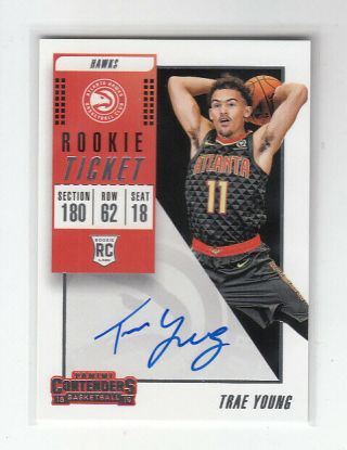 Rare 2018 - 19 Contenders Playoff Ticket Rc Auto Trae Young Rookie Autograph Card