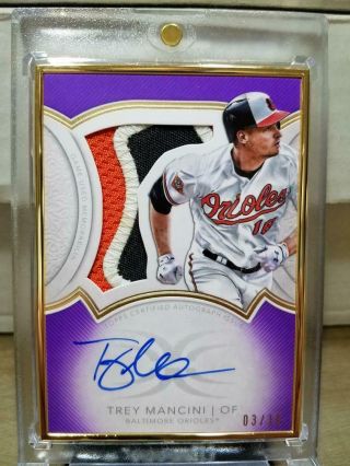 2018 Topps Definitive Trey Mancini Gold Framed On - Card Auto And Patch (03/10)