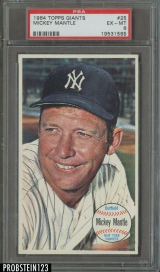 1964 Topps Giants 25 Mickey Mantle York Yankees Hof Psa 6 Ex - Mt