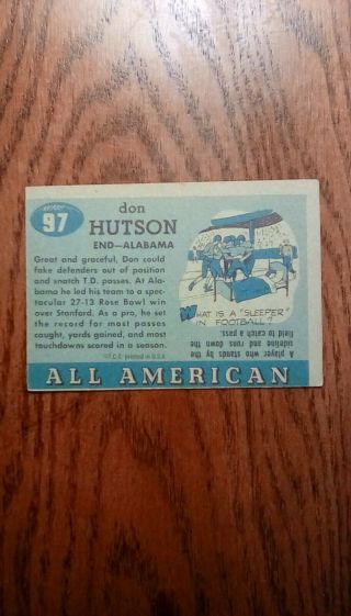 1955 TOPPS ALL AMERICAN 97 DON HUTSON ALABAMA,  ROOKIE Card,  VG, . 4
